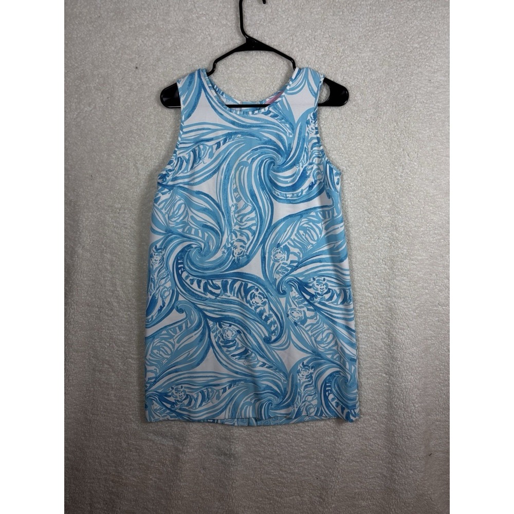 Lilly‎ Pulitzer Swirl Print Shift Dress Blue White Gold Zipper Size S